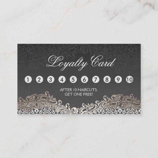 Loyalty Punch Card - Elegant Vintage Silver Damask (Front)