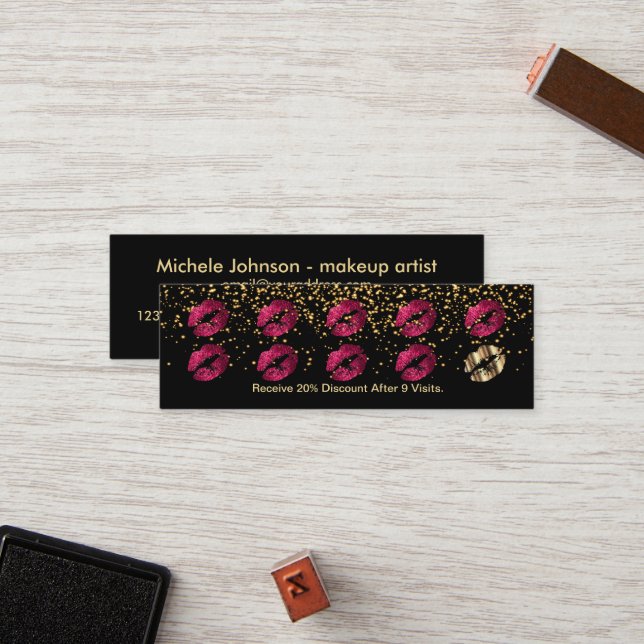 Loyalty Punch Card - Hot Pink Glitter and Gold 3 (Front/Back In Situ)