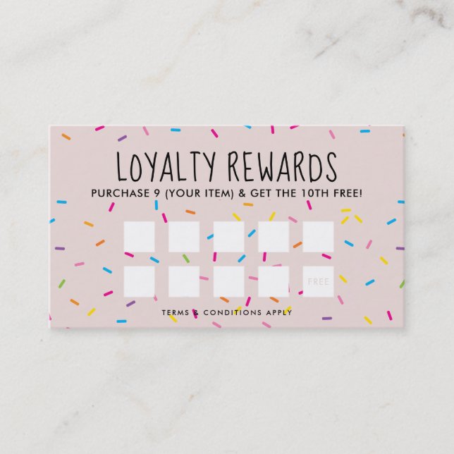LOYALTY REWARDS cute fun bakery colourful sprinkle Card (Front)