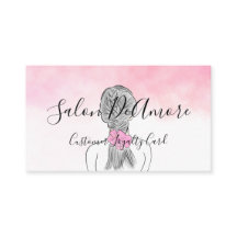 Loyalty/Stamp Card Girl w/ Braid Pink Watercolor 