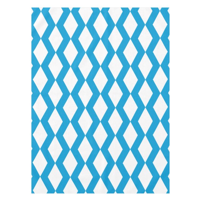 Lozenge Shape Diamond Pattern Blue and White Tablecloth (Front)