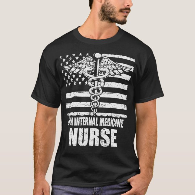 LPN Internal Medicine Nurse American Flag T-Shirt (Front)