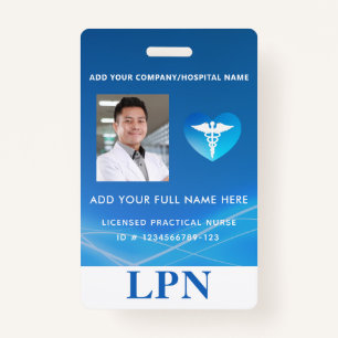LPN License Practical Nurse, Photo ID with Logo ID Badge