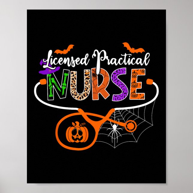 Lpn Licensed Practical Nurse Halloween Stethoscope Poster (Front)