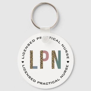 LPN Licensed Practical Nurse Leopard Typography Key Ring