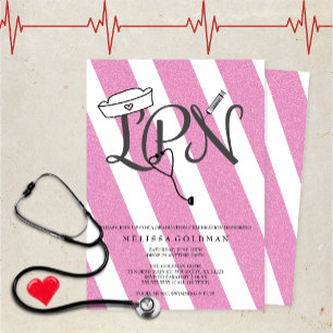 LPN nurse graduation invites hot pink glitter