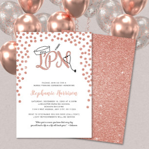 LPN nurse graduation rose gold confetti pinning Invitation