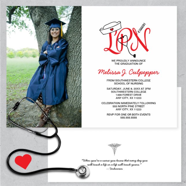 LPN Nurse photo graduation pinning party / red Invitation (Creator Uploaded)