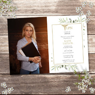 LPN Nursing Graduation Greenery Photo Invitation