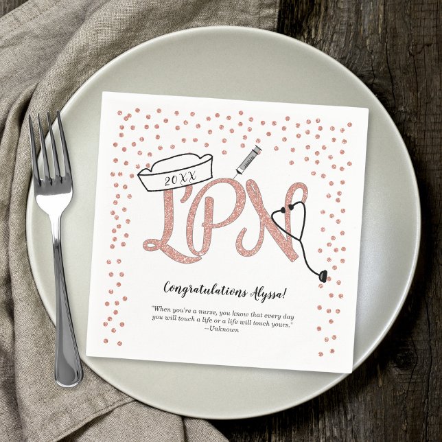 LPN Rose Gold confetti graduation party decor Napkin (Creator Uploaded)