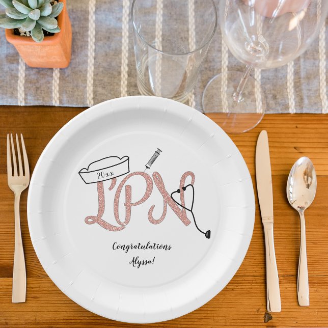 LPN Rose Gold Nurse graduation party decor Paper Plate (Creator Uploaded)