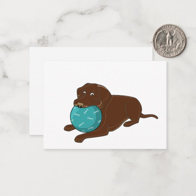 LR chocolate lab chewing ball cartoon Card (Front/Back In Situ)
