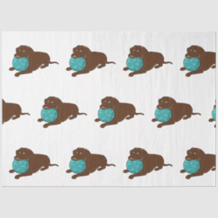 LR chocolate lab chewing ball cartoon Tissue Paper