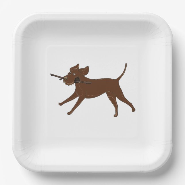 LR chocolate lab with stick Paper Plate (Front)