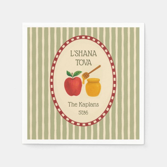 L'Shana Tova Rosh Hashanah Jewish New Year Striped Napkin (Front)