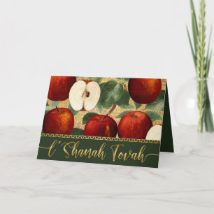 L'Shanah Tova Rosh Hashanah Jewish Apples Green Holiday Card