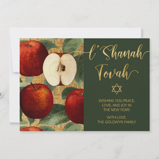 L'Shanah Tovah Rosh Hashanah Jewish Apples Green Holiday Card (Front)