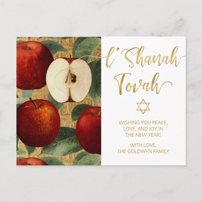 L'Shanah Tovah Rosh Hashanah Jewish Apples White Holiday Postcard (Front)