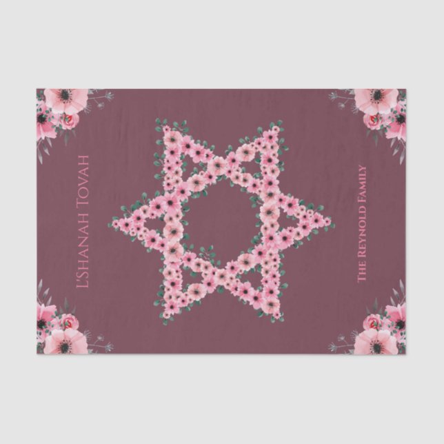  L'Shanah Tovah Star of David Pink Flower Tissue Paper (Front)