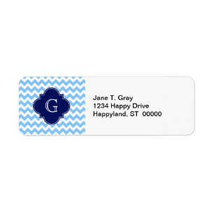 Lt Blu Wht Chevron Zigzag Navy Quatrefoil Monogram Return Address Label
