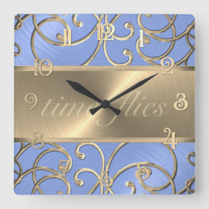 Lt Blue and Gold Time Flies Clock