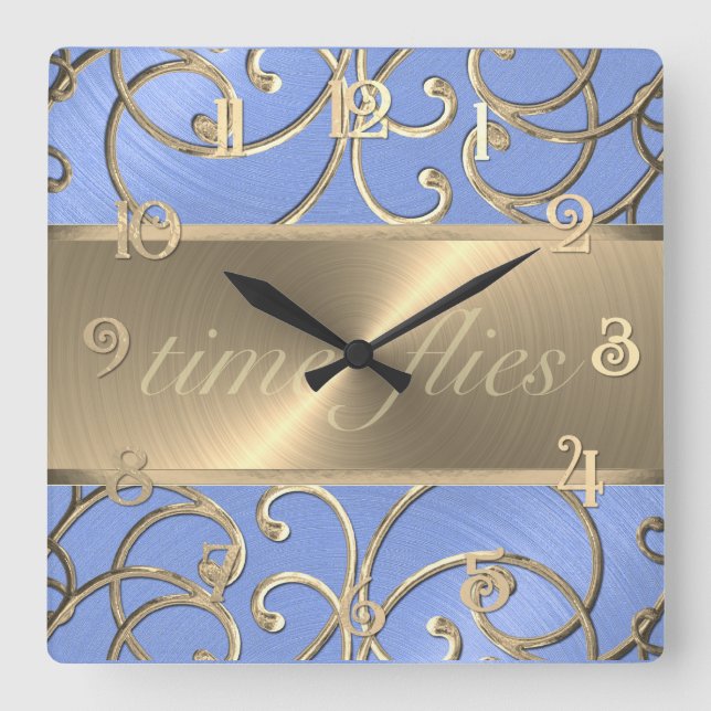Lt Blue and Gold Time Flies Clock (Front)