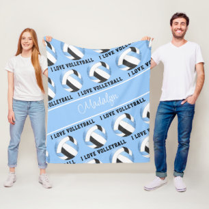 lt blue black I love volleyball text pattern Fleece Blanket
