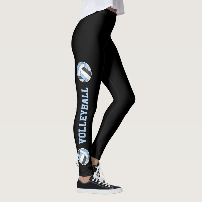 lt blue black volleyballs w text up leg leggings (Right)