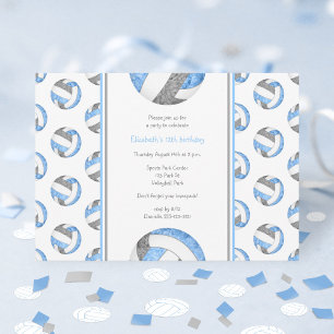lt blue grey girls cute volleyball birthday party invitation