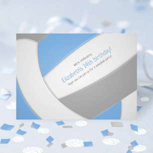 lt blue grey volleyball kids birthday team party  invitation