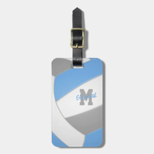 lt blue grey white monogrammed volleyball luggage tag