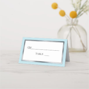 Lt Blue   Silver  White Simple Elegant Place Cards