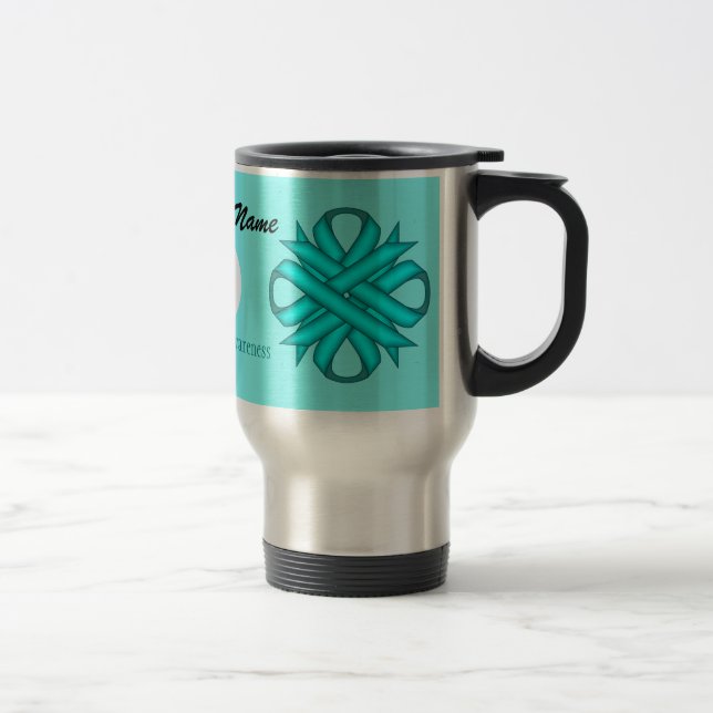 Lt Blue/Teal Clover Rbn Tmpl by Kenneth Yoncich Travel Mug (Right)