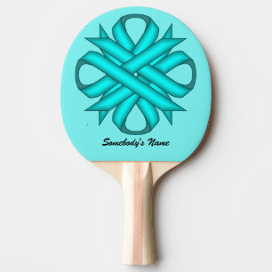 Lt Blue / Teal Clover Ribbon by Kenneth Yoncich Ping Pong Paddle