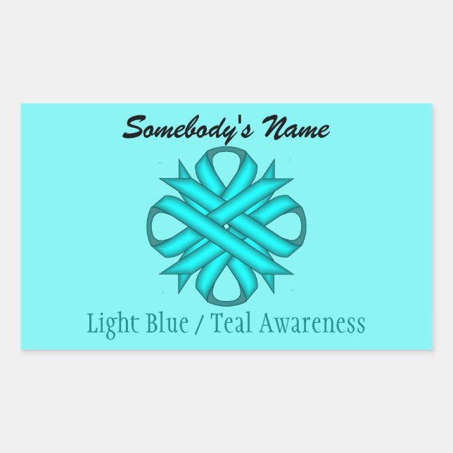 Lt Blue/Teal Clover Ribbon by Kenneth Yoncich Rectangular Sticker (Front)