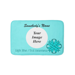 Lt Blue/Teal Clover Ribbon Tmpl by Kenneth Yoncich Bath Mat