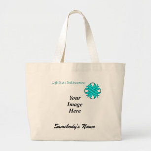 Lt Blue/Teal Clover Ribbon Tmpl by Kenneth Yoncich Large Tote Bag