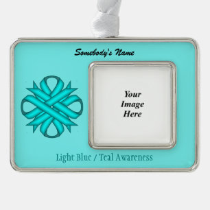 Lt Blue/Teal Clover Ribbon Tmpl(H-O)by K Yoncich Silver Plated Framed Ornament