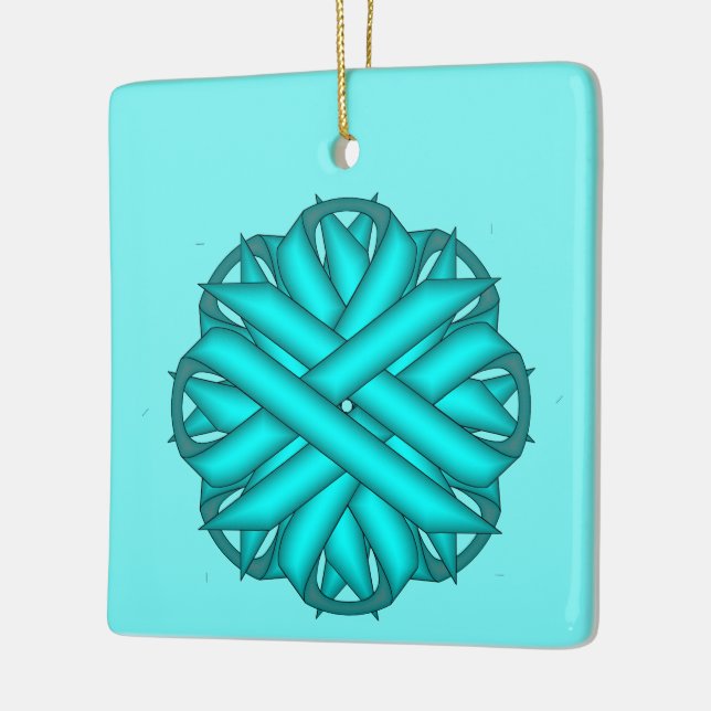 Lt Blue/Teal Flower Ribbon by K Yoncich Ceramic Ornament (Left)