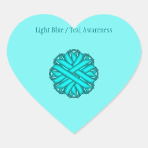 Lt Blue/Teal Flower Ribbon by K Yoncich Heart Sticker