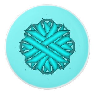 Lt Blue/Teal Flower Ribbon by Kenneth Yoncich Ceramic Knob