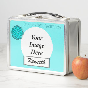 Lt Blue / Teal Flower Ribbon by Kenneth Yoncich Metal Lunch Box