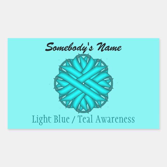 Lt Blue/Teal Flower Ribbon by Kenneth Yoncich Rectangular Sticker (Front)