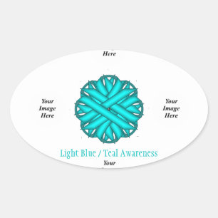Lt Blue/Teal Flower Ribbon Template by K Yoncich Oval Sticker