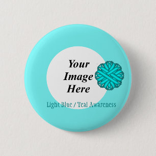 Lt Blue/Teal Flower Ribbon Tmpl by Kenneth Yoncich 6 Cm Round Badge