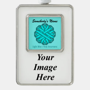 Lt Blue/Teal Flower Ribbon Tmpl (V-I) by K Yoncich Silver Plated Framed Ornament