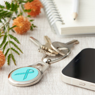 Lt Blue/Teal Standard Ribbon by Kenneth Yoncich Key Ring