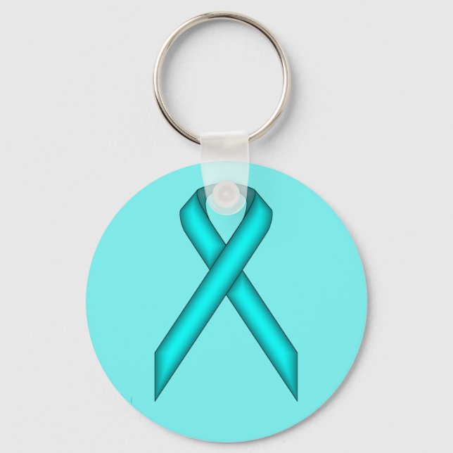 Lt Blue / Teal Standard Ribbon by Kenneth Yoncich Key Ring (Front)