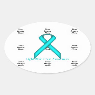 Lt Blue / Teal Standard Ribbon by Kenneth Yoncich Oval Sticker