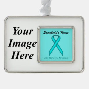 Lt Blue/Teal Standard Ribbon Tmpl(H-I)by K Yoncich Silver Plated Framed Ornament